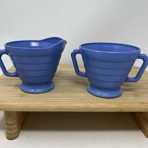 Vintage‎ Hazel-Atlas Moderntone Platonite Blue Cream & Sugar Set *please Read